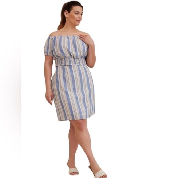 Torrid Mini Linen High Waisted Skirt in Natural Blue Stripe Size 3X NWT - Picture 4 of 14